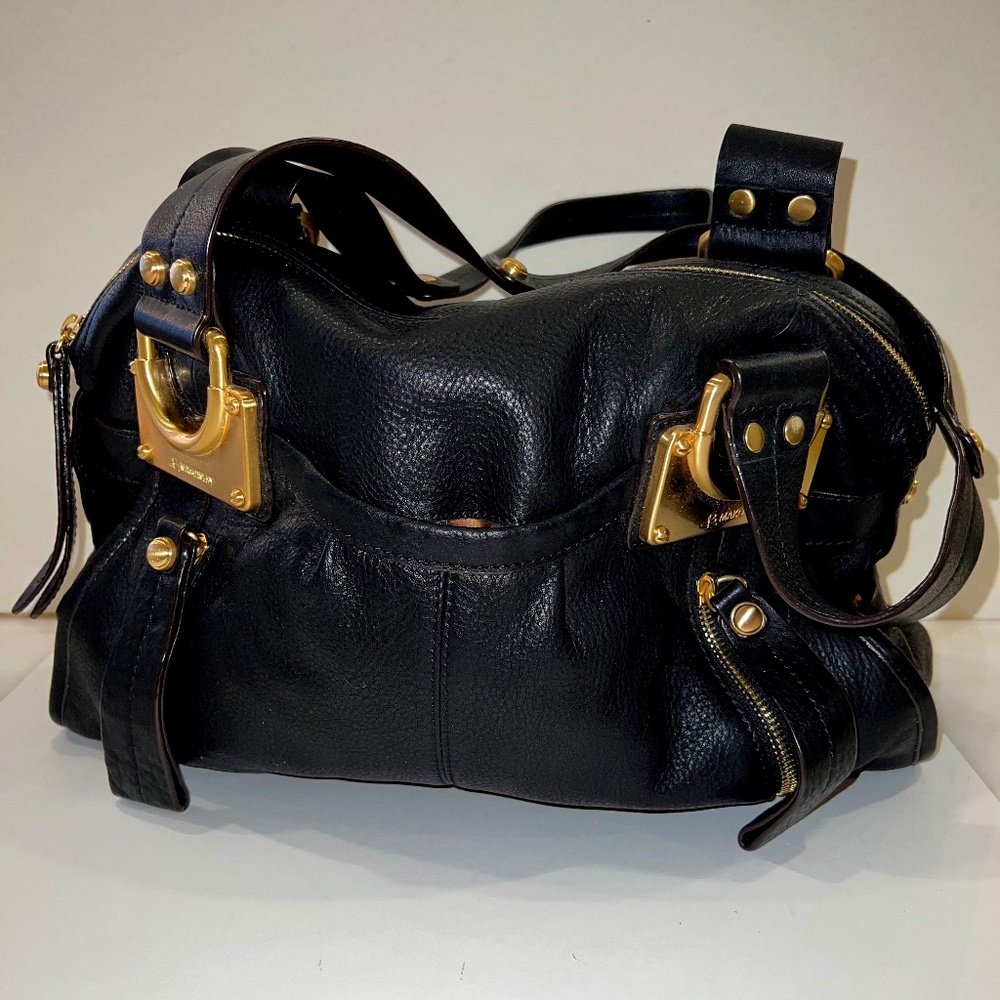 b. makowsky East/West Leather Satchel in Black